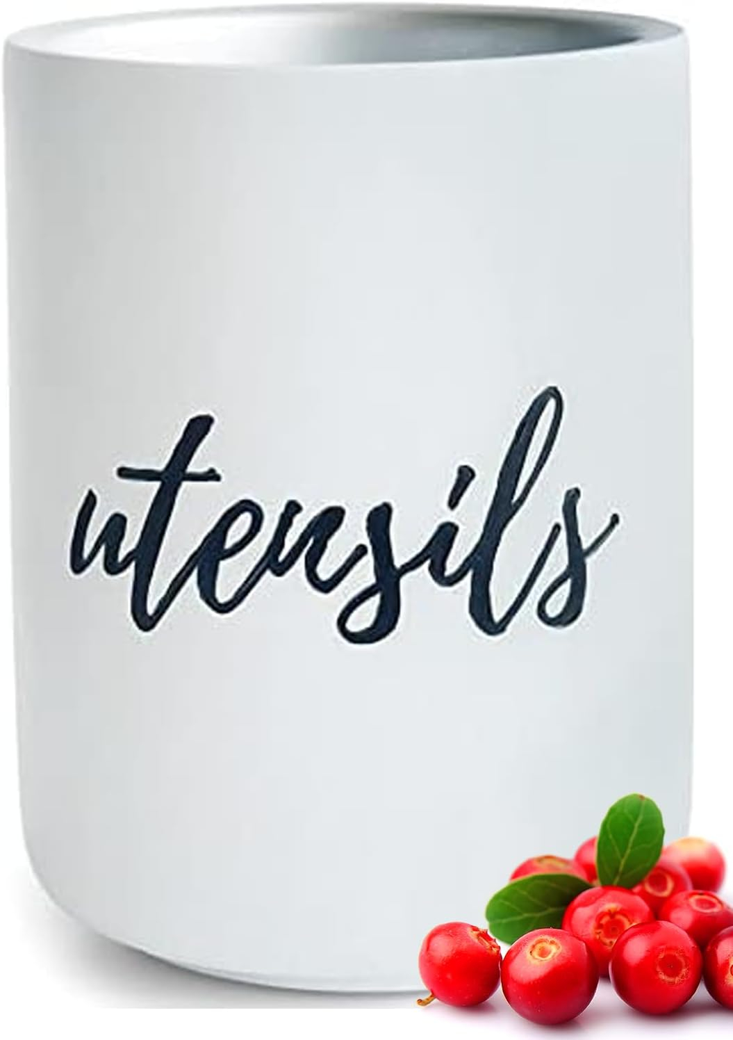 Styled Settings White & Silver Cement Utensil Holder