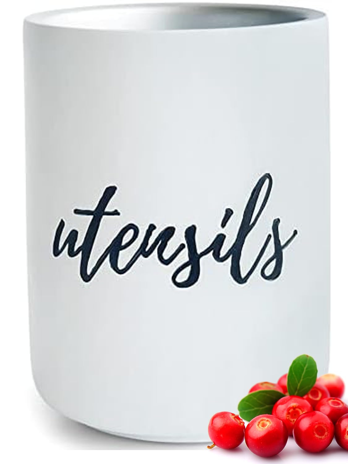 Styled Settings White & Silver Cement Utensil Holder