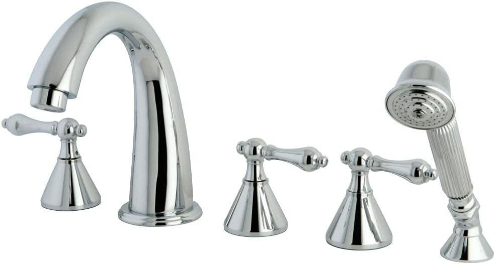 Kingston Brass Roman Three-Handle 5-Hole Deck Mount Roman Tub Faucet with Hand Shower