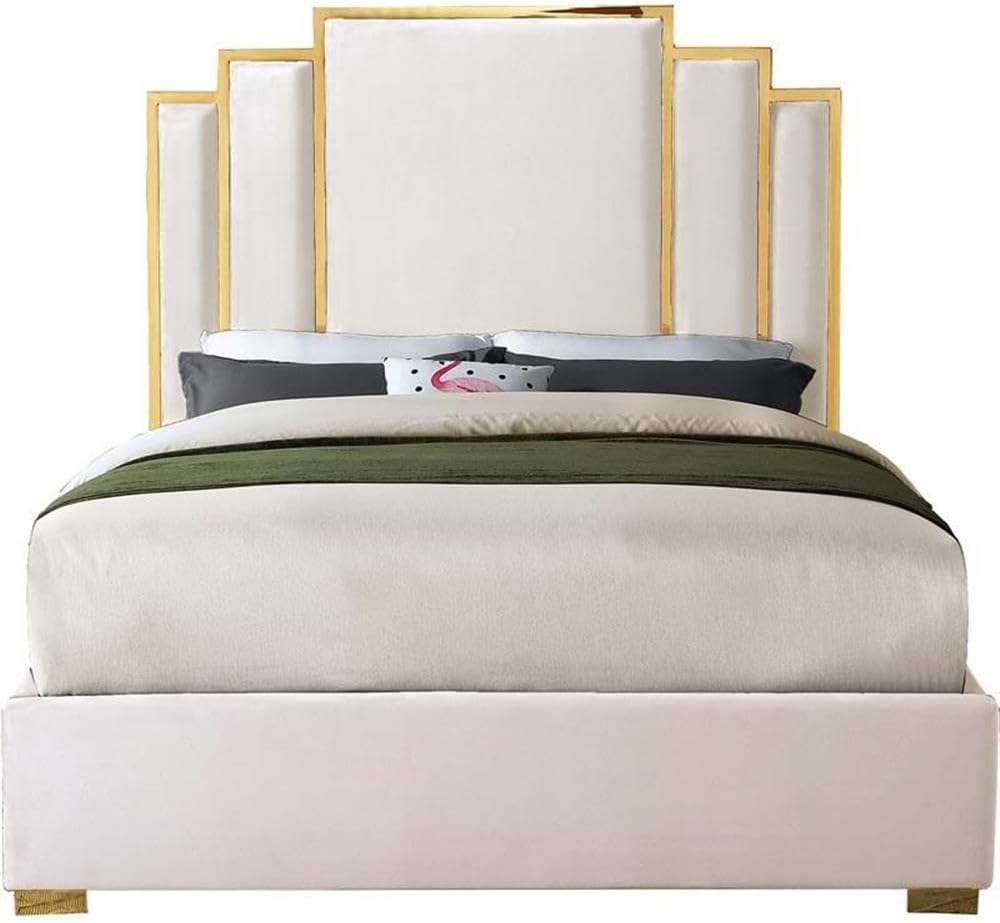 Meridian Furniture Hugos Cream Velvet King Bed