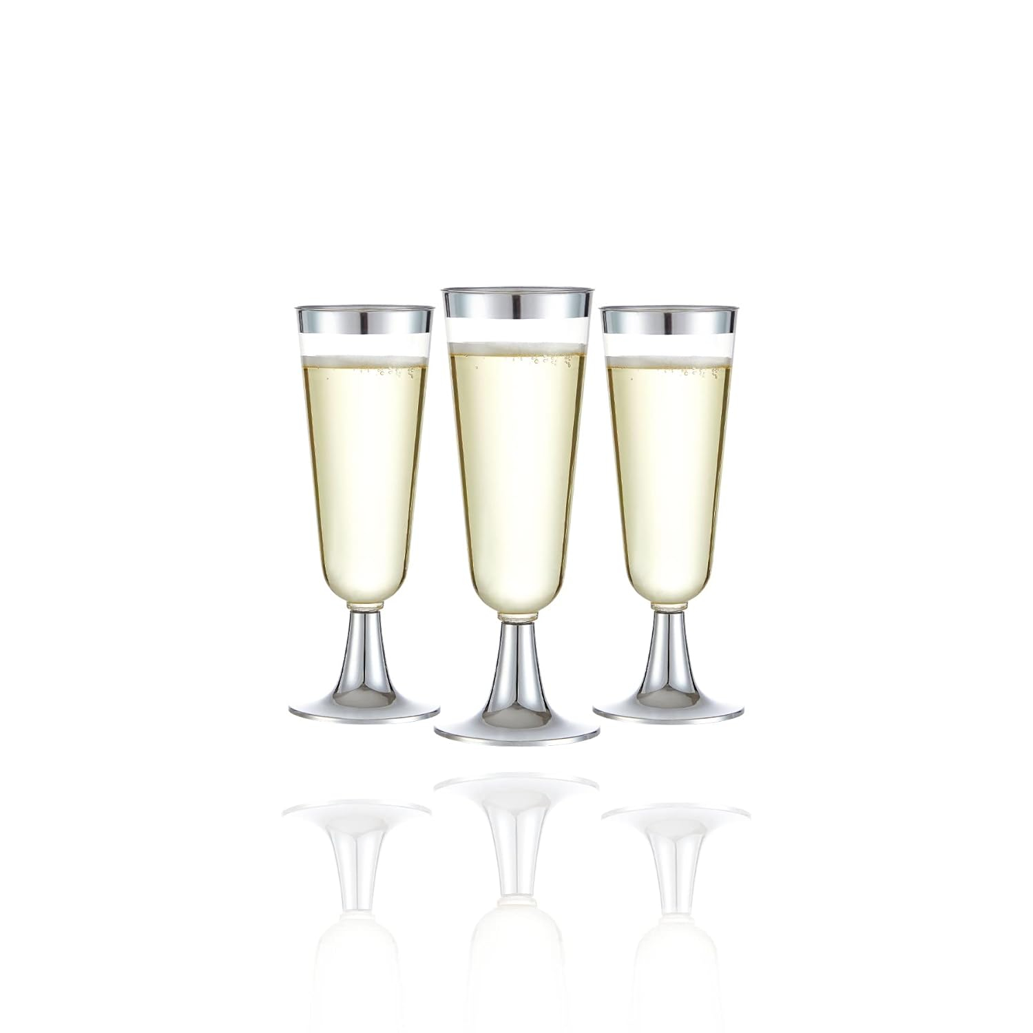 N9R 24pcs Plastic Champagne Flutes with Silver Rim, Clear Disposable Champagne Glasses 5 Oz, Perfect for Wedding and Party Toasting