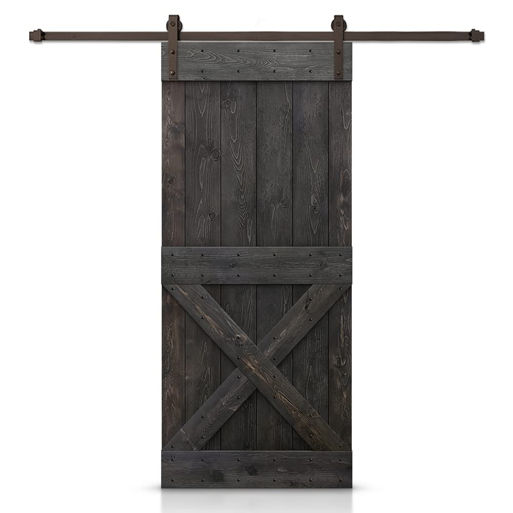Ocean Blue Knotty Pine Wood Sliding Barn Door with Oil-Rubbed Bronze Hardware