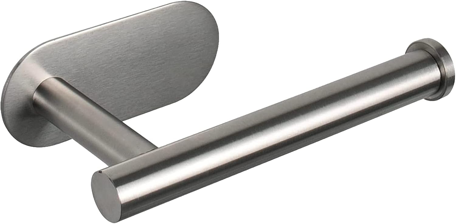 Toilet Paper Holder,Brushed Nickel,Wall Mount, Upgraded Adhesive Toilet Roll Holder,no Drilling,Bathroom/Rv/Washroom,SUS 304 Stainless Steel,Rustproof (Brushed Nickel, 1 Piece)