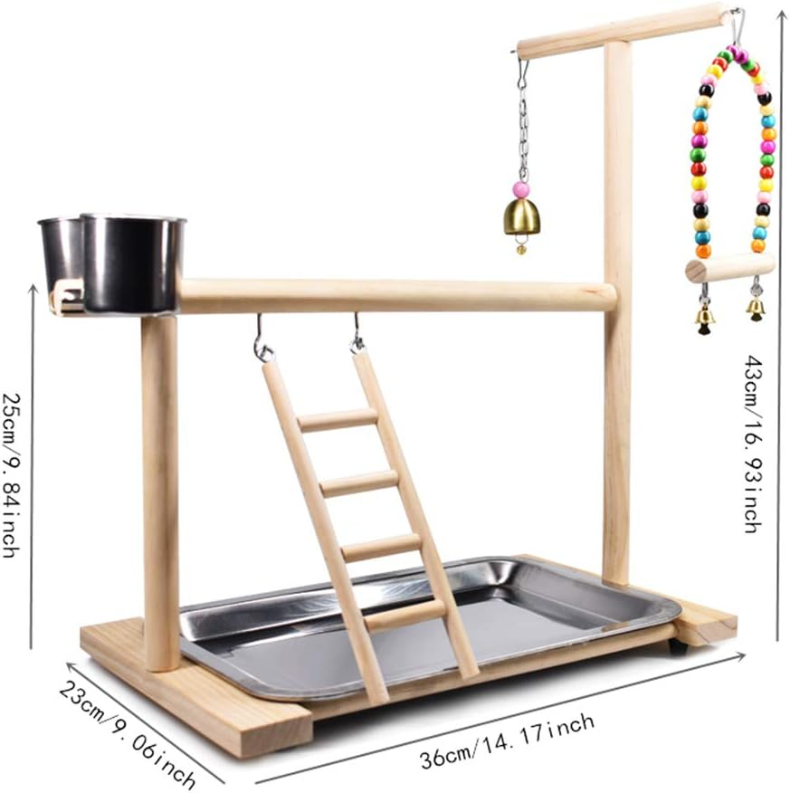 Bird Playground Parrot Playstand, Stand Fun Straw Bell Toys, Ladder Hanging Swing Chew Exercise Toys, for Conure Macaw Cockatiel Finch Small Animals