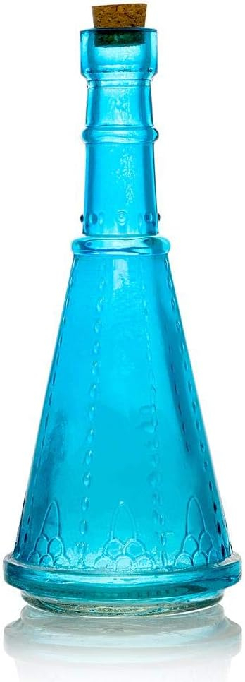 PaperLanternStore.com Marguerite Turquoise Vintage Glass Bottle Glassware Flower Vase