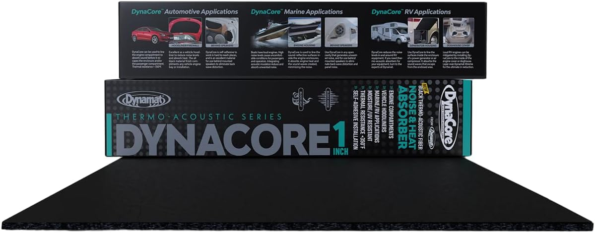 Dynamat DynaCore 1” Thick Lightweight Black Thermo-Acoustic Insulating Fiber for Cars, Trucks, Boats, RVs & More – Dissipates Sound & Absorbs Heat – 32" x 54" sheet, 12 sq ft of Coverage