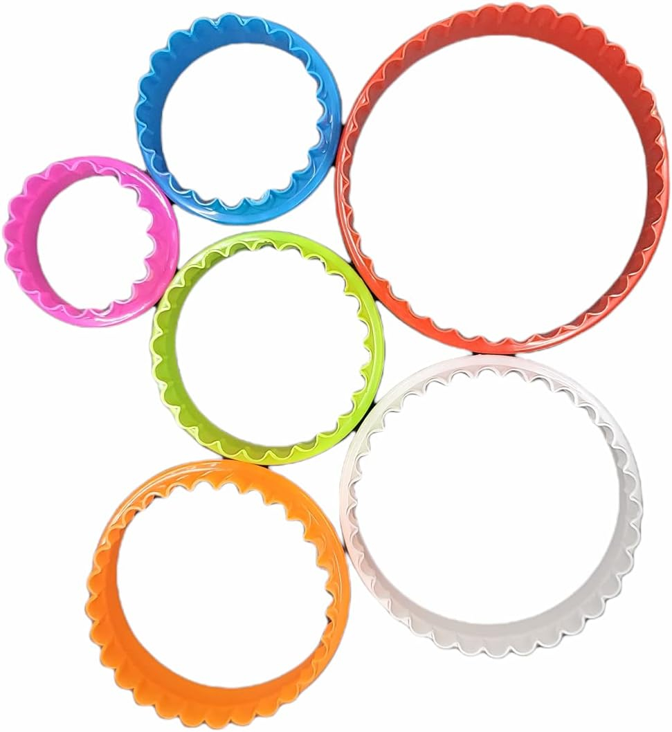 6pc Dual-Sided Biscuit/Cookie Dough Cutter Set, Straight Round and Scalloped Flower Edged, Dishwasher Safe (1 Set)