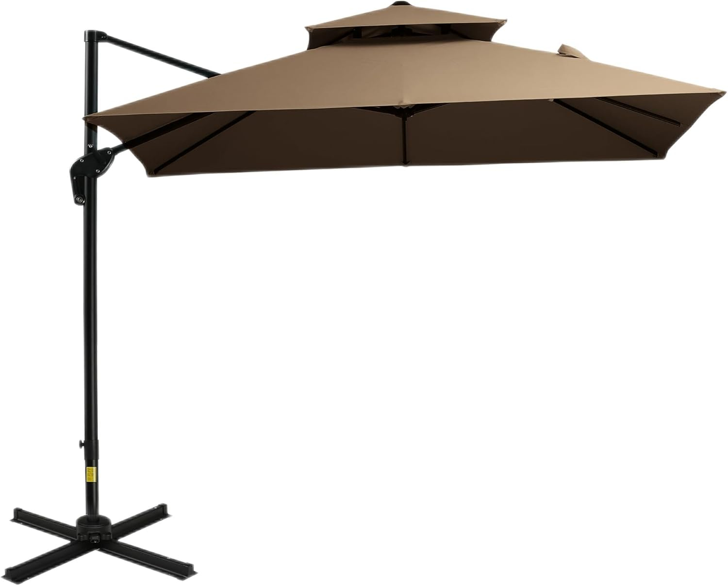 Outsunny 10ft Offset Patio Umbrella with Base, Double Top Hanging Aluminum Cantilever Umbrella with 360-degree Rotation, Easy Tilt, 8 Ribs, Crank, Cross Base, Cover, Strap