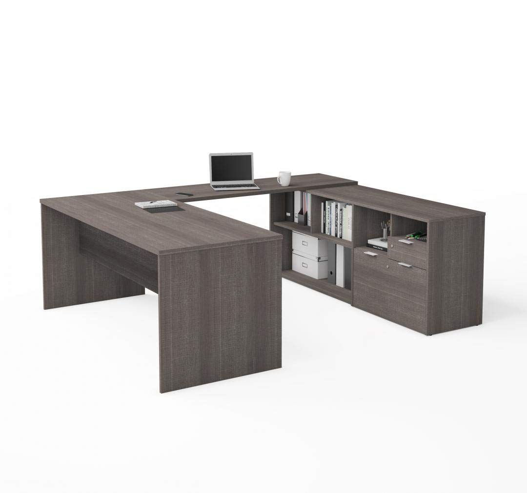 Bestar i3 Plus U Shape Computer Desk in Bark Gray