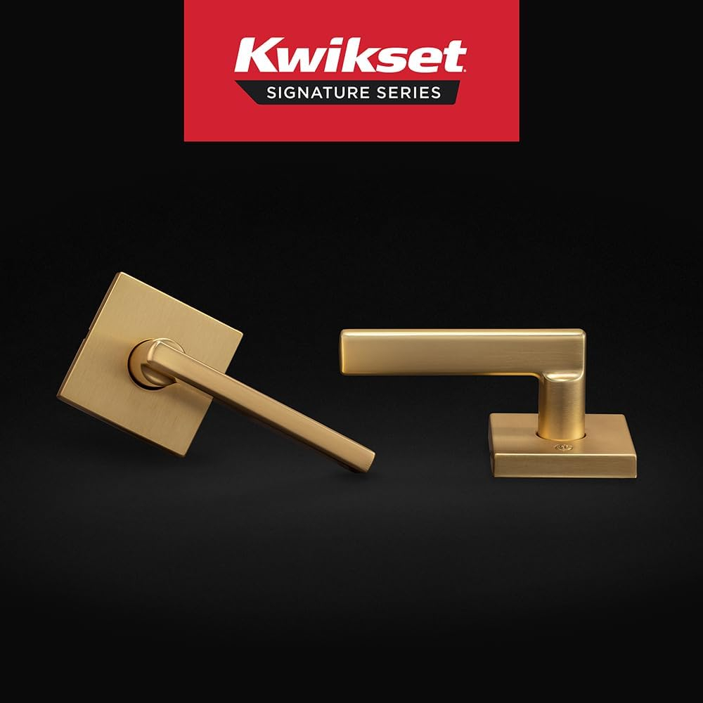 Kwikset Halifax Interior Passage Door Handle, Lever For Closet and Hallway Doors, Reversible Non-Locking Handle Lever, Satin Brass, with Microban Protection