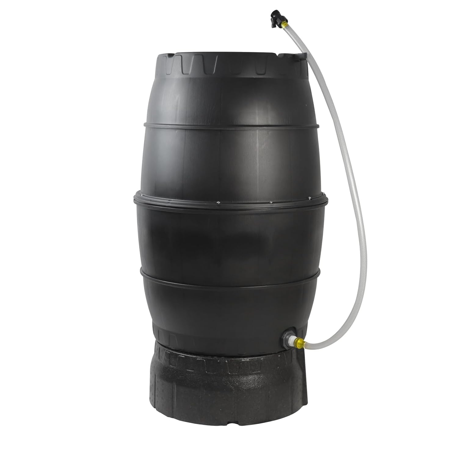 Black Cylindrical 50 Gallon Rainwater Collection Barrel with Stand