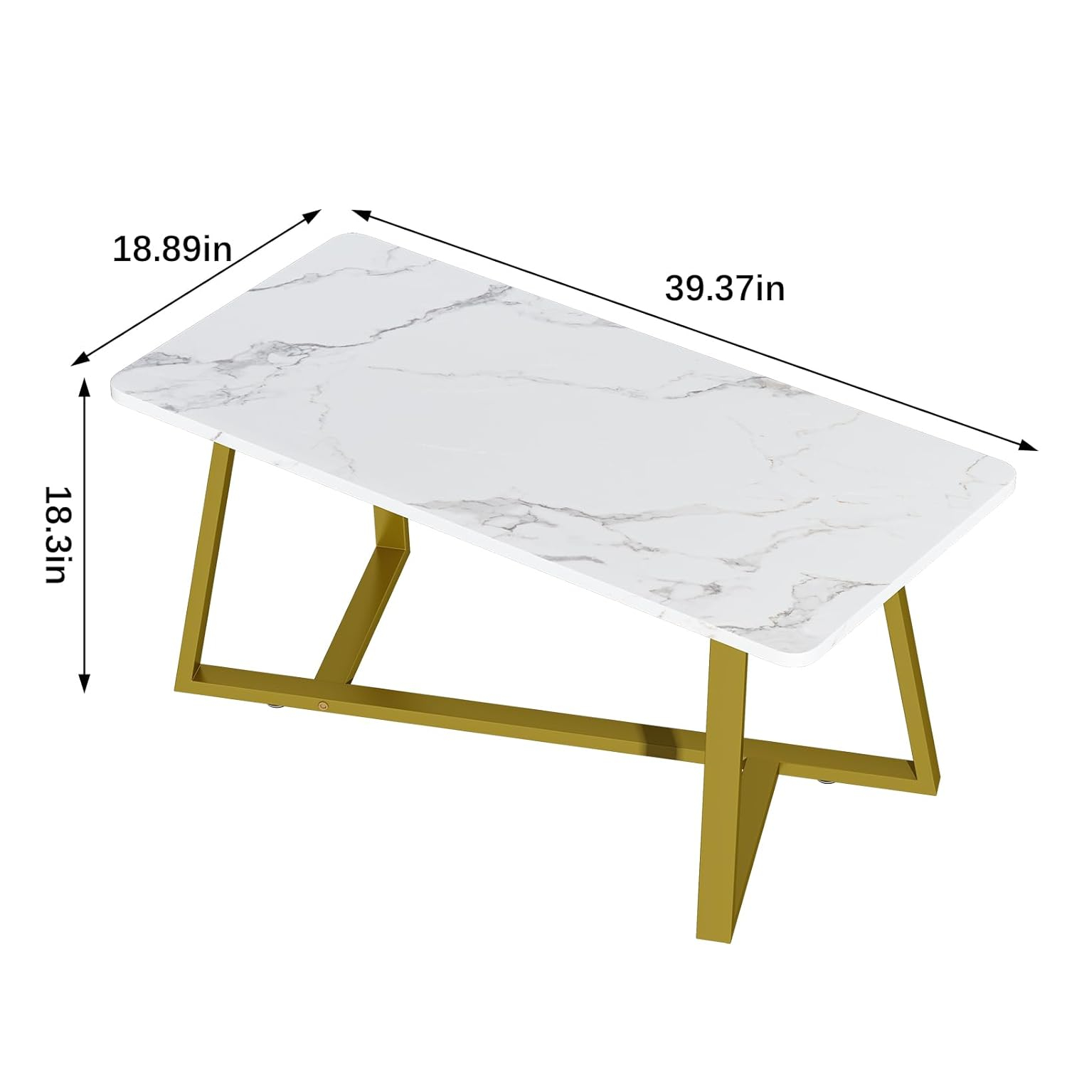 White Faux Marble Rectangular Tea Table with Sturdy Metal Frame, Simple Modern Industrial Wooden Coffee Table for Living Room