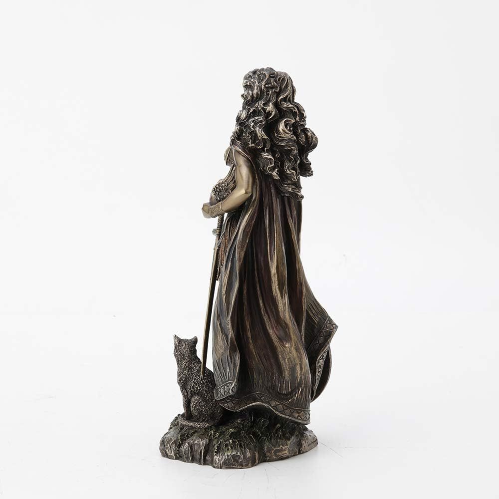 Freya Norse Goddess Antique Bronze Resin Statue with Cat
