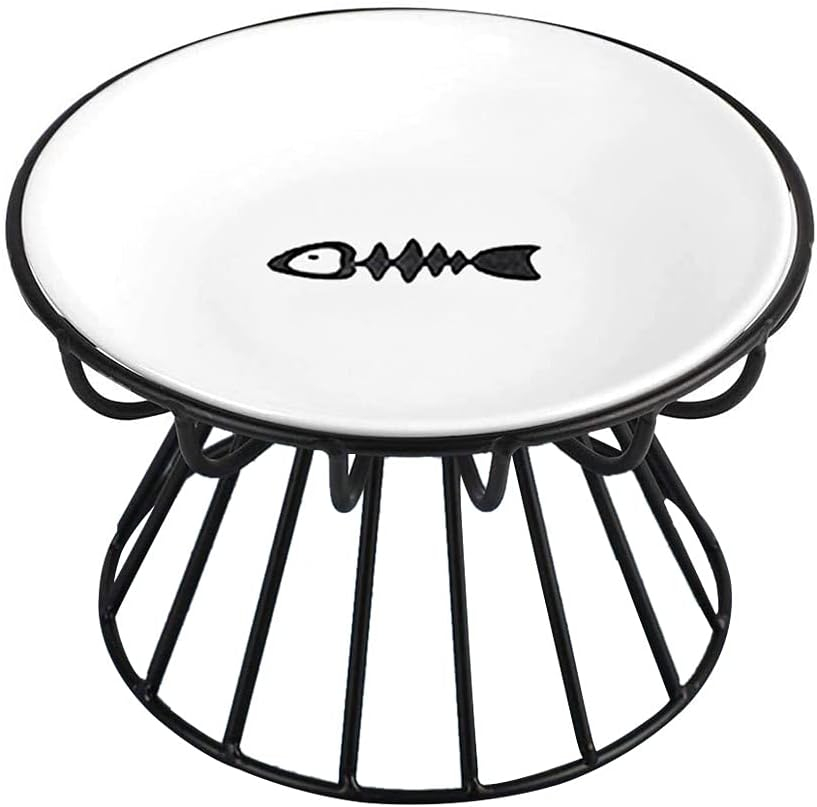 Cat Bowls, Elevated Cat Bowl, Raised Ceramic Dish with Metal Stand, Pet Water or Food Feeding Station for Indoor Cats, Kitten, Puppies and Small Dogs, Dishwasher Safe