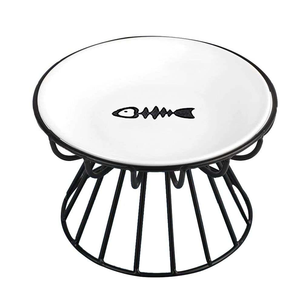 Cat Bowls, Elevated Cat Bowl, Raised Ceramic Dish with Metal Stand, Pet Water or Food Feeding Station for Indoor Cats, Kitten, Puppies and Small Dogs, Dishwasher Safe