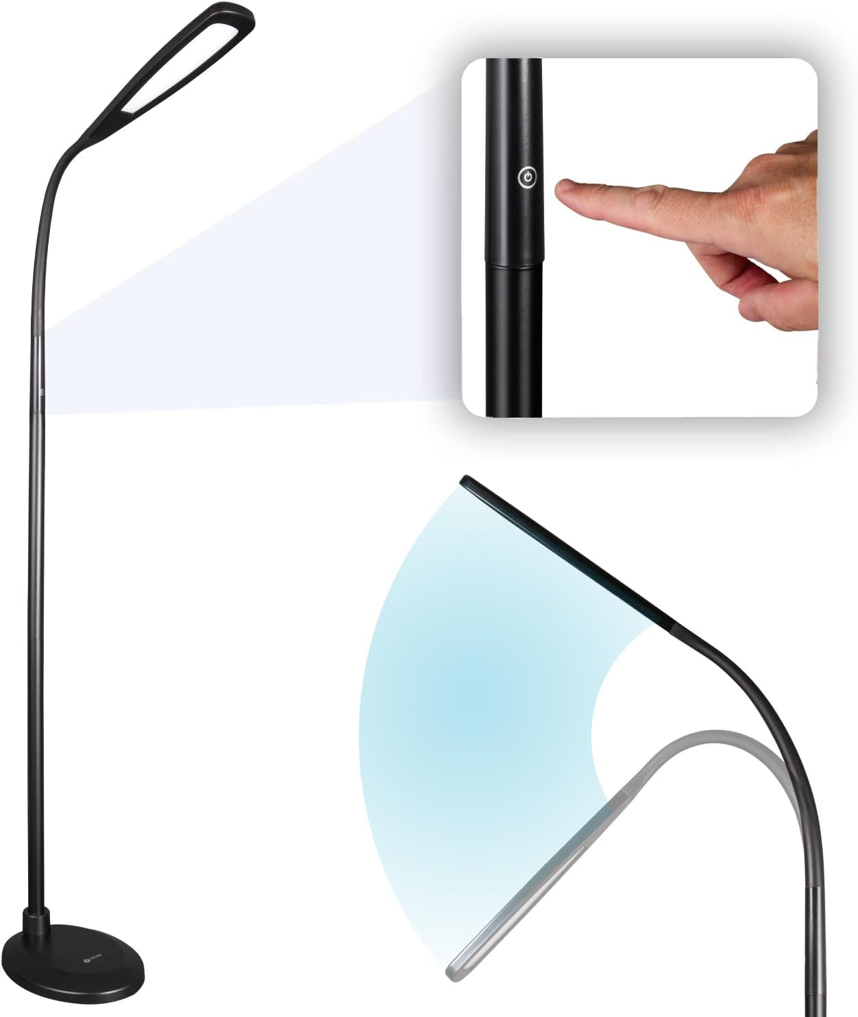 Ott-Lite OttLite Felix Adjustable Height LED Gooseneck Task Floor Lamp in Black