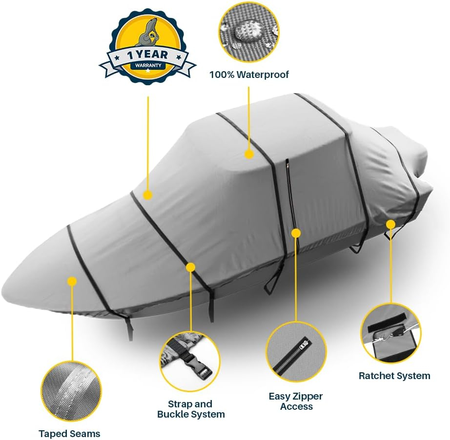 Heavy-Duty Gray Waterproof T-Top Boat Cover for 20ft Center Console