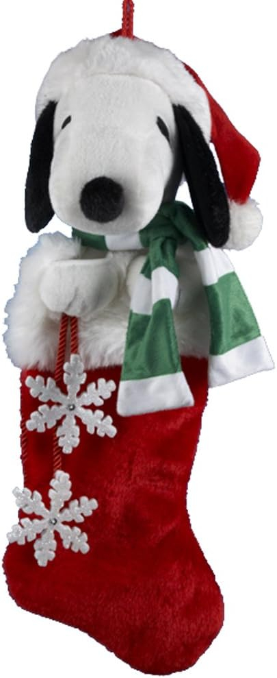 Kurt Adler 21-Inch Snoopy Plush Head Stocking with Snowflake Dangles