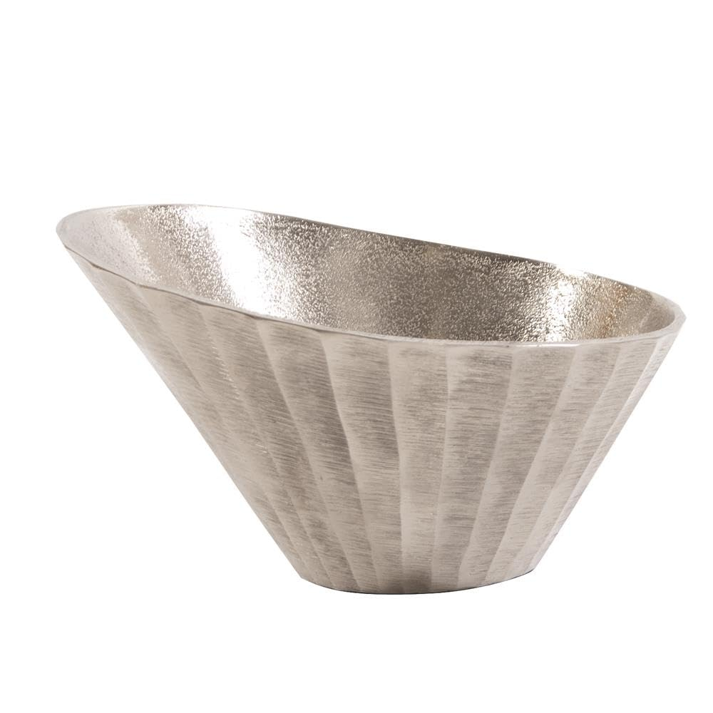Howard Elliott Chiselled Metal Decorative Bowl for Centerpiece, Metal Bowl with Chiseled Texture, Accent Table Piece Decor for Home, Console Table, Dining Table & Living Room, 9.75 x 6 Inch, Silver
