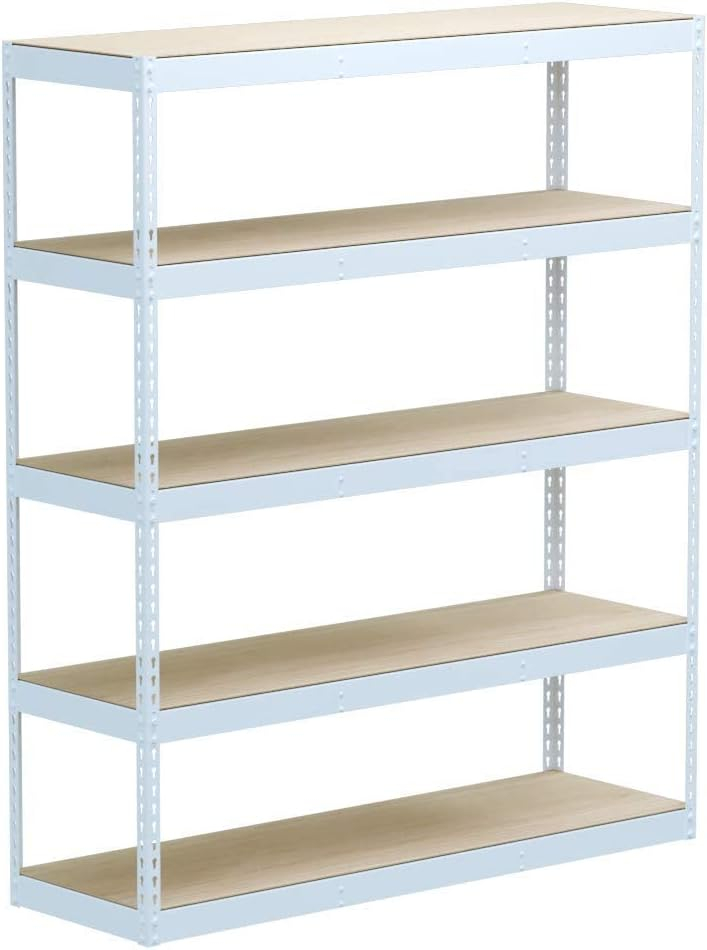 MonsterRax Modular Garage Shelving - 5 Tier Storage Shelves, Tall Metal Rack Shelves for Storage, Heavy Duty Steel Shelf Organizer for Garage, Or Kitchen Pantry (White, 18" x 60" x 72")