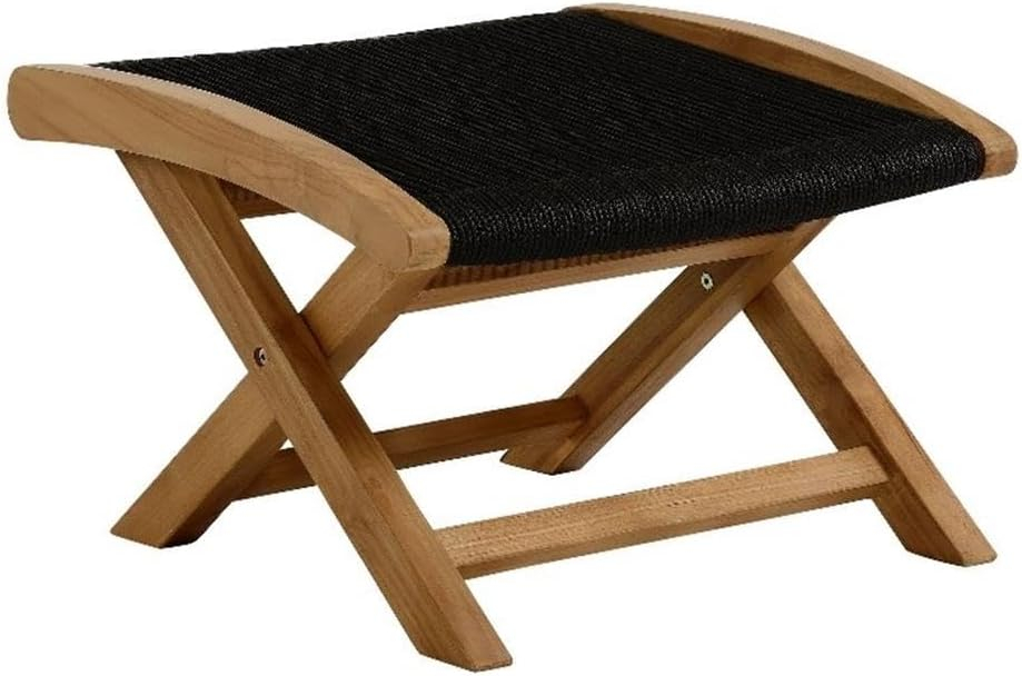 Vienna Natural Teak and Black Rope Folding Outdoor Ottoman