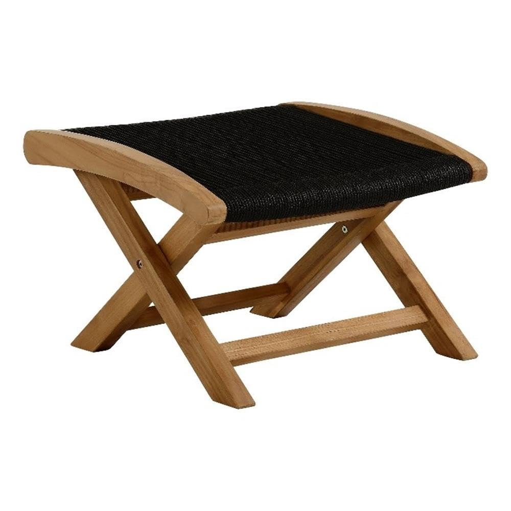 Vienna Natural Teak and Black Rope Folding Outdoor Ottoman