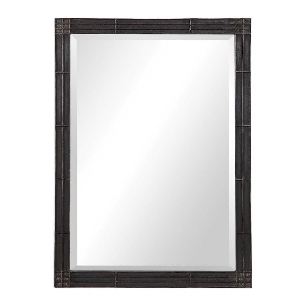 Uttermost Rectangular Vanity Accent Wall Mirror Industrial Beveled Aged Black Silver Iron Frame 25 1/4" Wide for Bathroom Bedroom