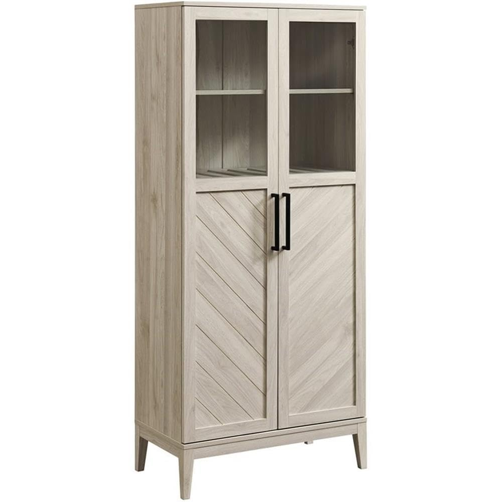 Birch Chevron 68" Storage Cabinet with Glass Doors
