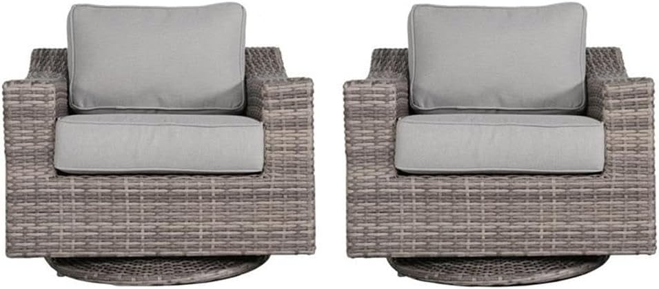 Home Square 2 Piece Beachcroft Swivel Patio Arm Chair Set in Beige