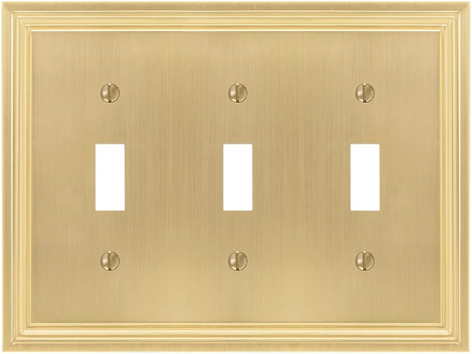 Amerelle 98TTTSB Daltry Wallplate, 3 Toggle, Cast Metal, Satin Brass, 1-Pack
