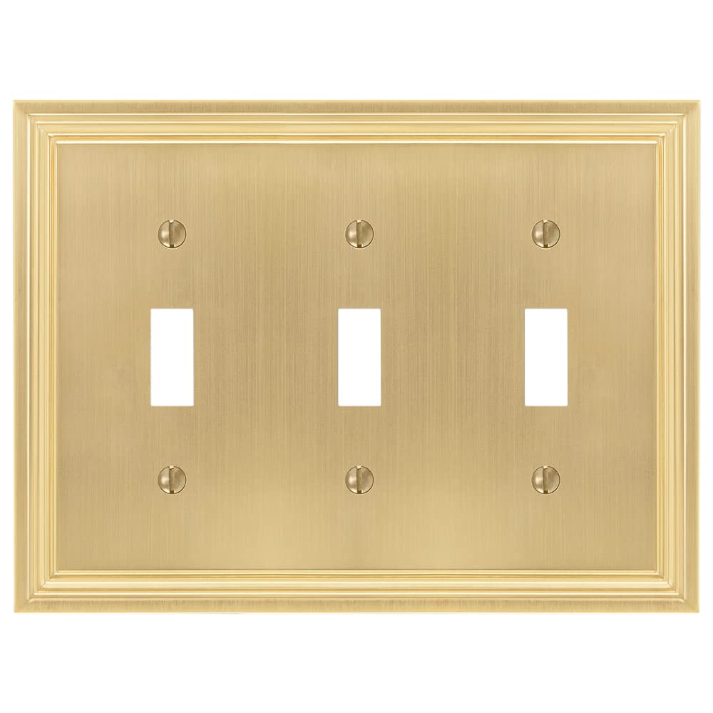 Amerelle 98TTTSB Daltry Wallplate, 3 Toggle, Cast Metal, Satin Brass, 1-Pack