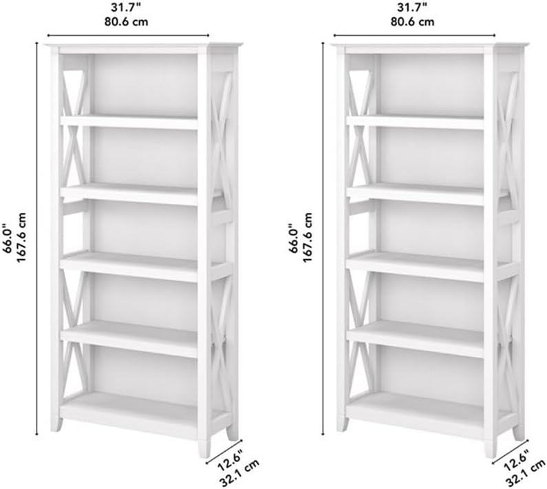Pure White Oak Adjustable Tall 5 Shelf Bookcase Set
