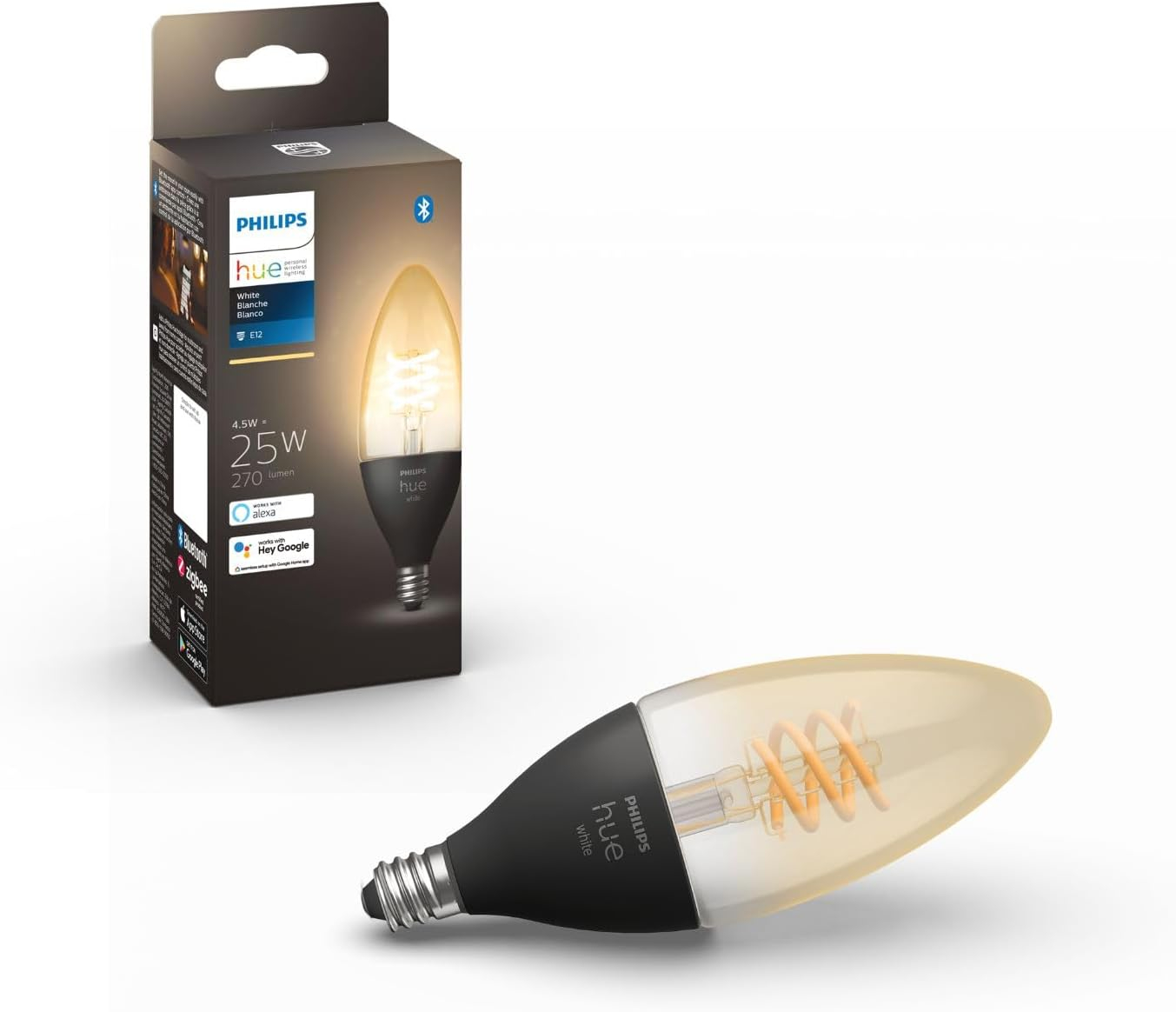 Philips Hue White Filament E12 Candle Bulb 40-Watts