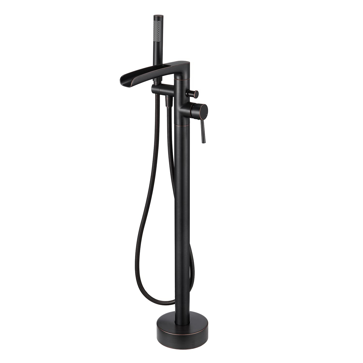 MOGFCT Waterfall Freestanding Bathtub Faucet Set Single Handle Floor Mount Tub Filler with Hand Shower ,Matte Black