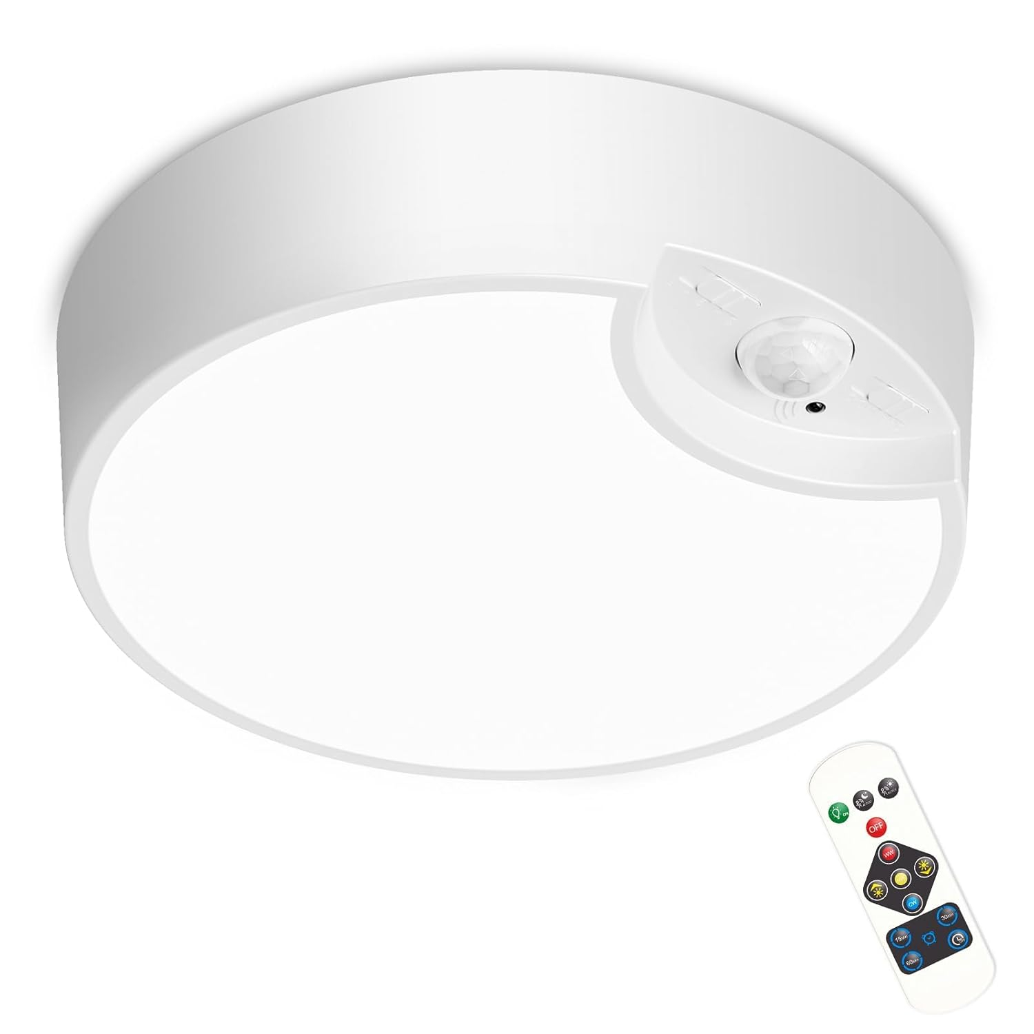 Battery Powered Motion Sensor Ceiling Light with Remote - 7.5inch Battery Ceiling Light for Closet, Shower, Stair, Hallway, ect