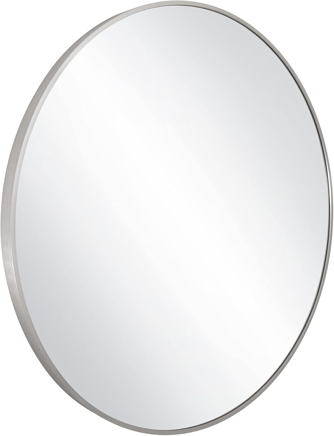 Kenna Round Wall Accent Mirror – 24-Inch, Modern Metal Framed – Living Room, Bedroom, Bathroom Vanity Mirror – Silver – Design House, 587188-SLV
