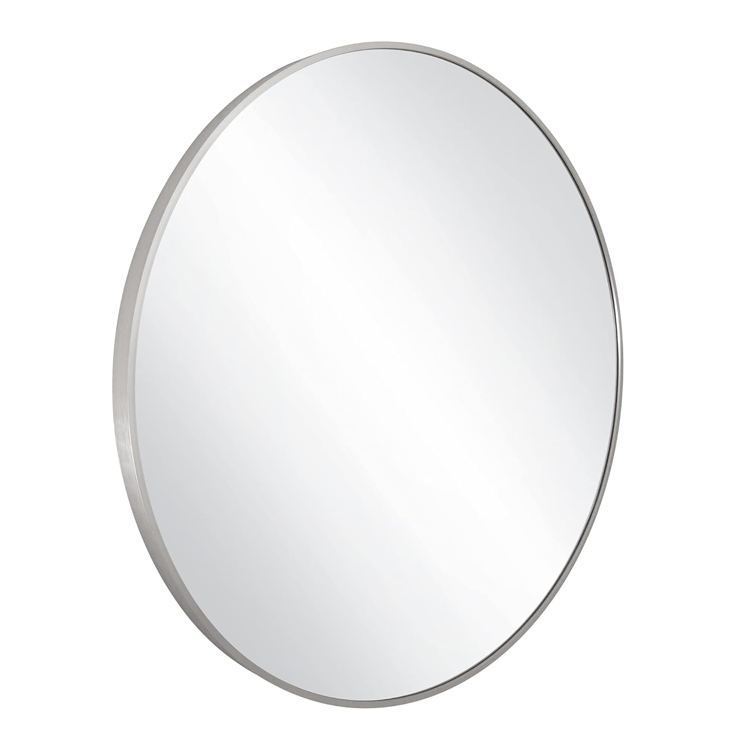 Kenna Round Wall Accent Mirror – 24-Inch, Modern Metal Framed – Living Room, Bedroom, Bathroom Vanity Mirror – Silver – Design House, 587188-SLV