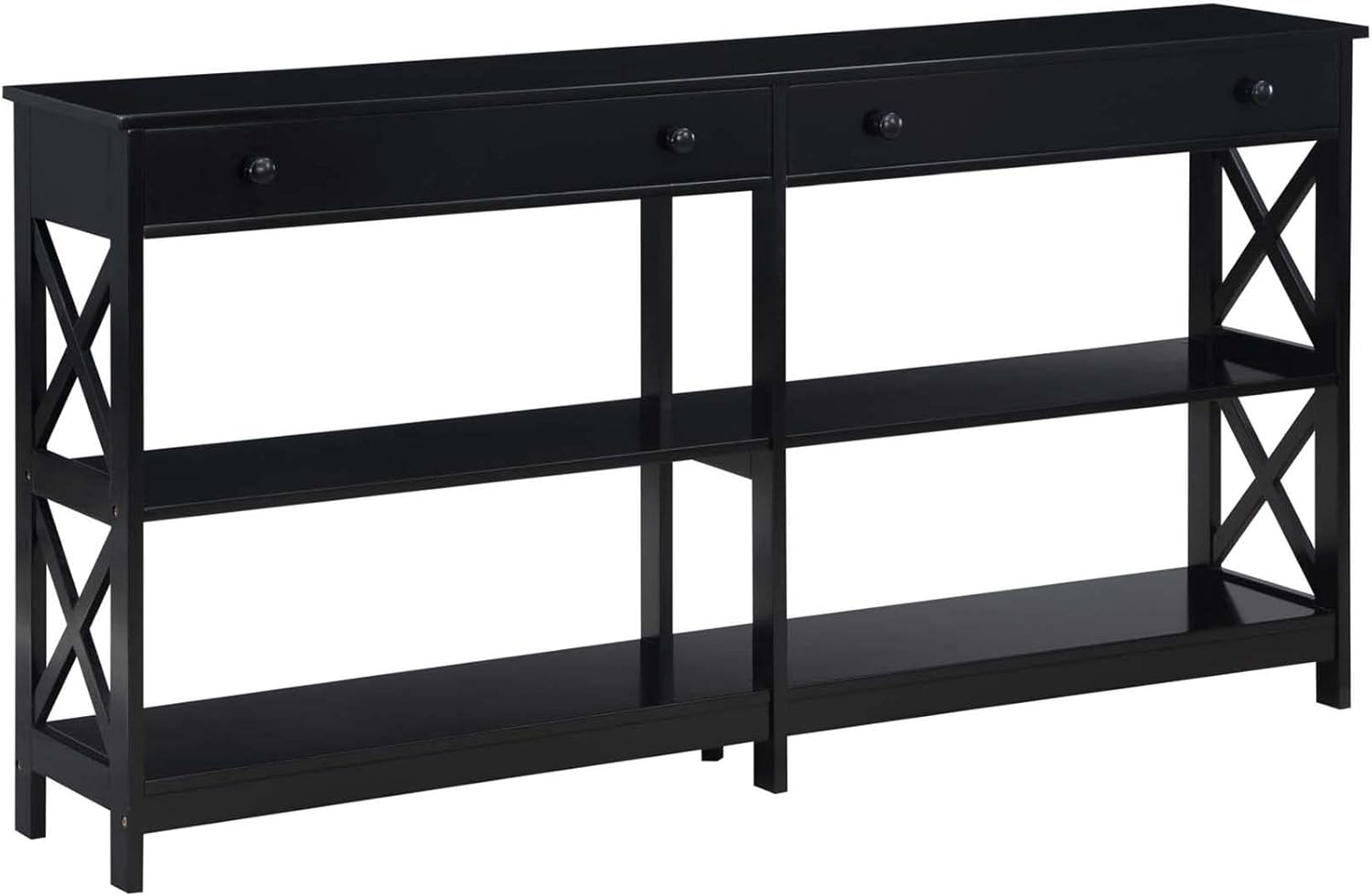Convenience Concepts Oxford 2 Drawer 60 inch Console Table with Shelves, Black