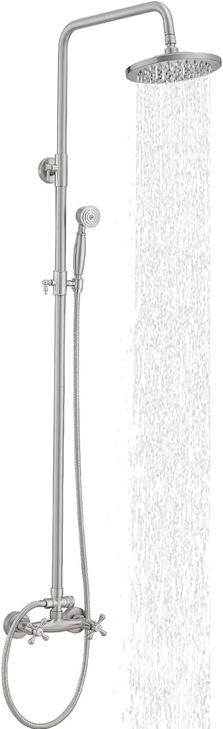 Outdoor Shower Kit, Bathroom Shower Feature Shower System Set, Outside Shower Faucet High Pressure Wall Mount, Brushed Nickel