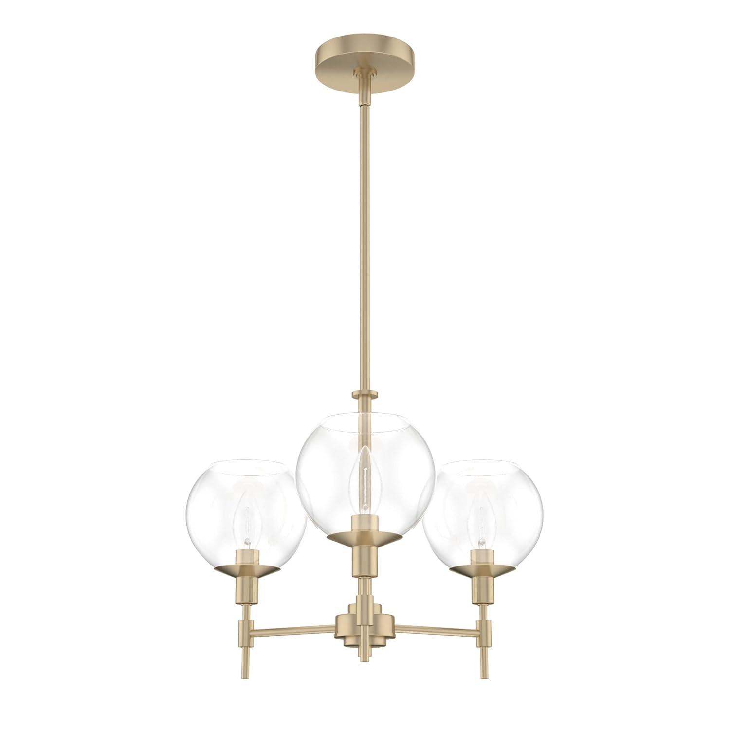Hunter - Xidane 3-light Alturas Gold, Medium Size Chandelier, Dimmable, Mid Century Modern Style, Candle Shaped, for Bedrooms, Dining, Living Rooms - 19739