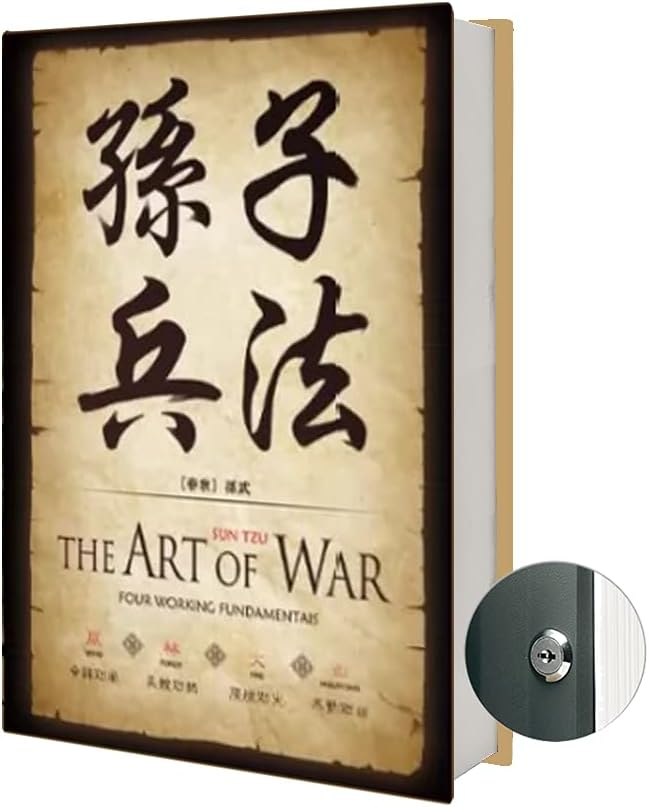Chinoiserie Diversion Book Safe Storage Box (Size 8.7"×6"×2") With Security Key Lock, Chinese style Ornaments Secret Hidden Safe (The Art of War - Key Lock)
