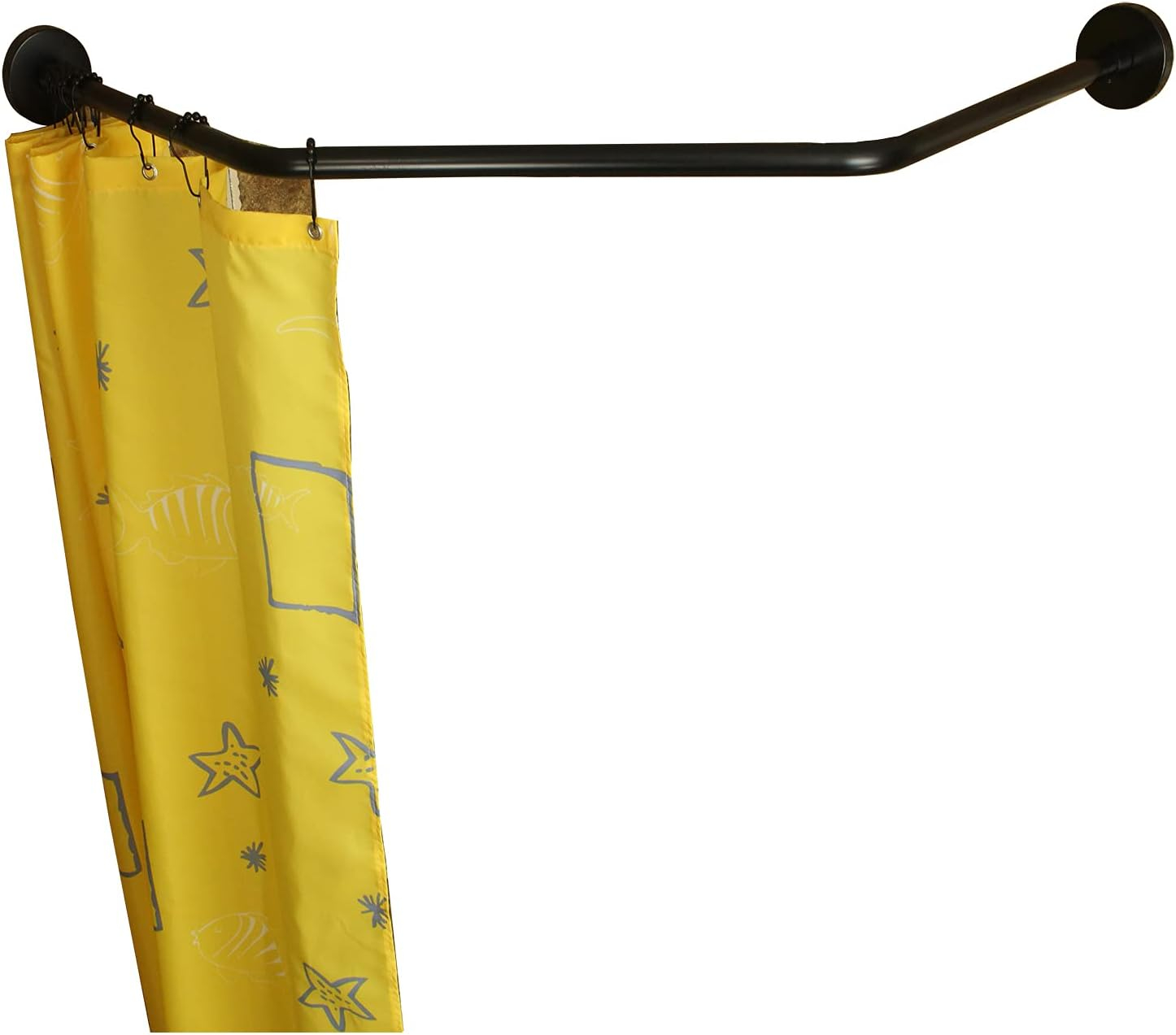 Stretchable 304 Stainless L Shaped Bathroom Bathtub Corner Shower Curtain Rod Rack(Diamond Shaped Black, Length on Both Sides: 17"-25.6",Middle Width:20"-26")