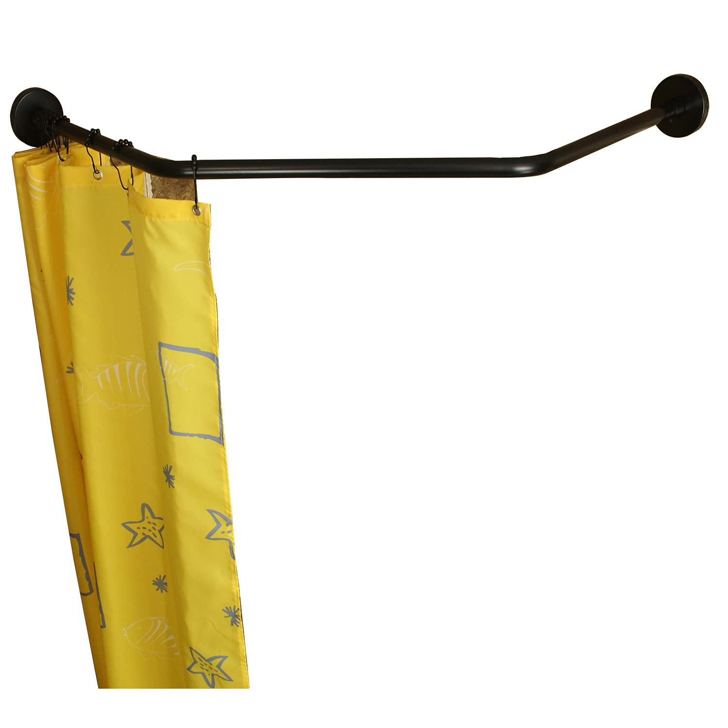 Stretchable 304 Stainless L Shaped Bathroom Bathtub Corner Shower Curtain Rod Rack(Diamond Shaped Black, Length on Both Sides: 17"-25.6",Middle Width:20"-26")
