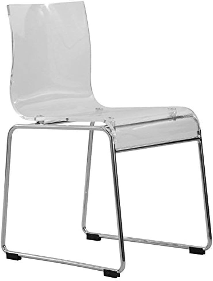 LeisureMod Acrylic Dining Chair with Stainless-Steel Frame in Chrome Finish and Waterfall-Edge Design for Modern Home, Kitchen, Cafes Lima Collection