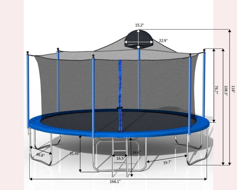 1000 LBS 14FT Outdoor Trampoline with Basketball Hoop & Safety Enclosure Net - ASTM Approved, Heavy-Duty Recreational Trampoline for Kids & Adults