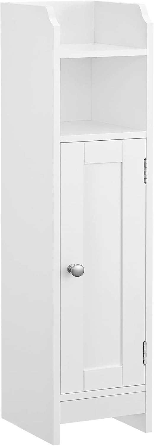 White MDF Narrow Bathroom Storage Cabinet with Adjustable Shelves