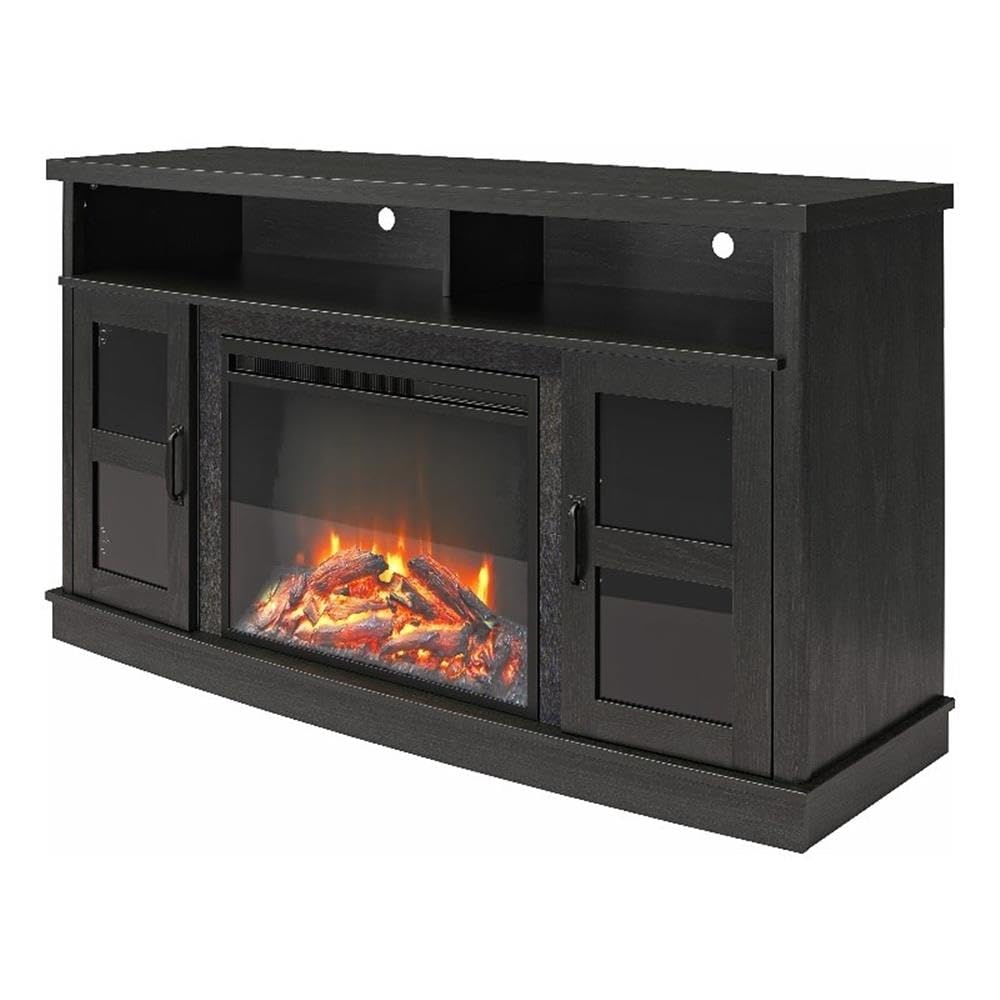 Barrow Creek Black Oak Fireplace TV Console with Glass Doors