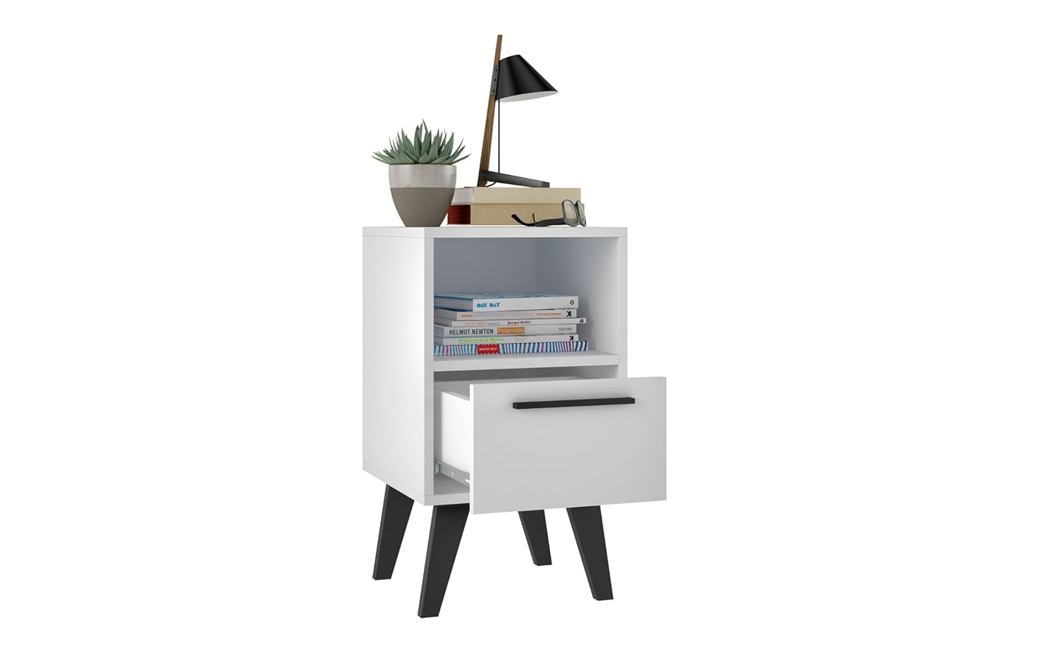 Mid-Century- Modern Amsterdam Nightstand 1.0 with 1 Shelf in White