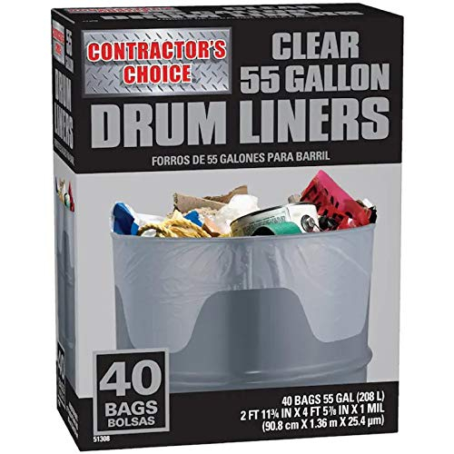 Contractor's Choice Contractor 55-Gallons Scent free Clear Outdoor Plastic Construction Flap Tie Trash Bag 40 -Count