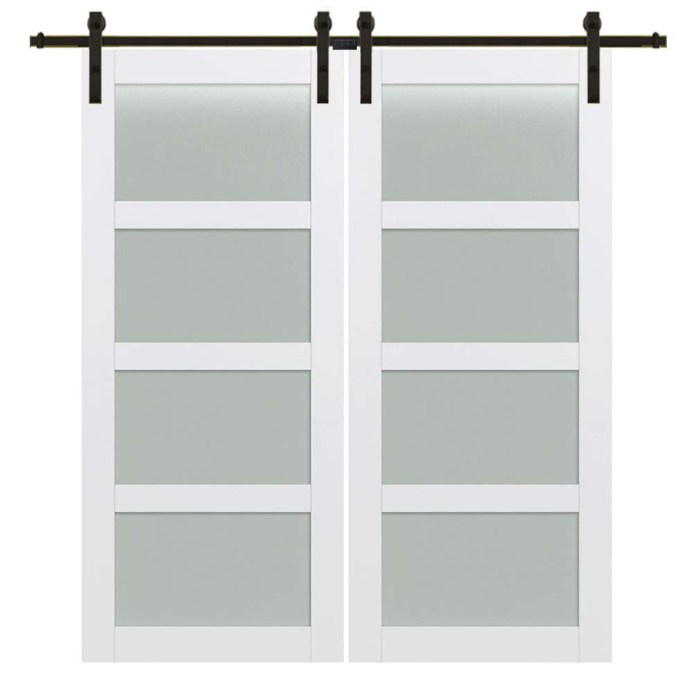 National Door Company, Barn Door Kit Door & Hardware, MDF, 84" x 84", 4-Lite Frosted, Frosted Collection, Universal Handing